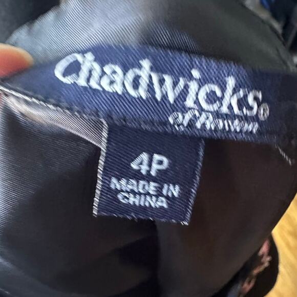 Chadwicks Black Sleeveless Sheath Dress Floral Embroidered Neckline 4P - Picture 6 of 8